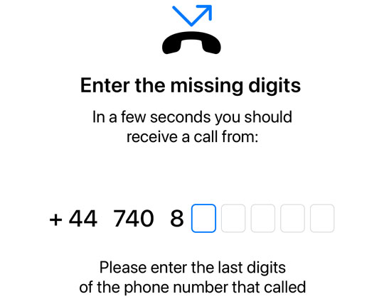Enter digits from a number that just called to log in
